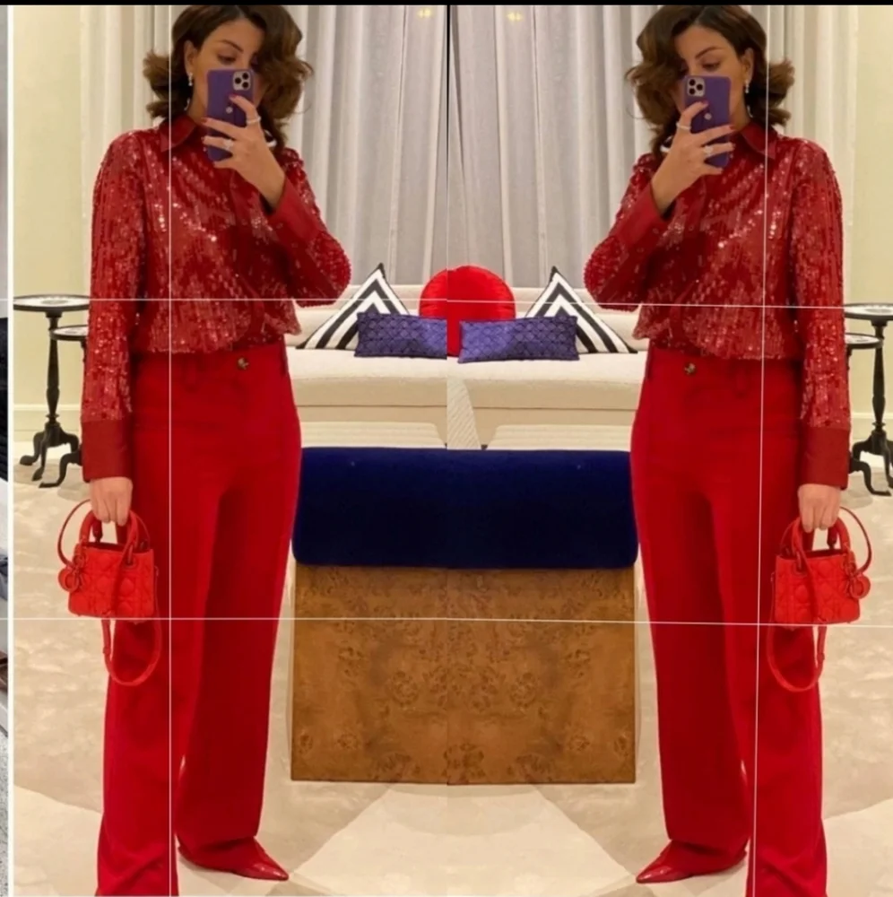 Zara Sequin Red Shirt Size S NWT